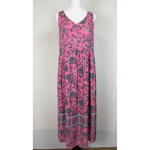 J. Jill Floral Maxi Dress Womens XS Pink Sleeveless V-Neck Spring Summer Beach